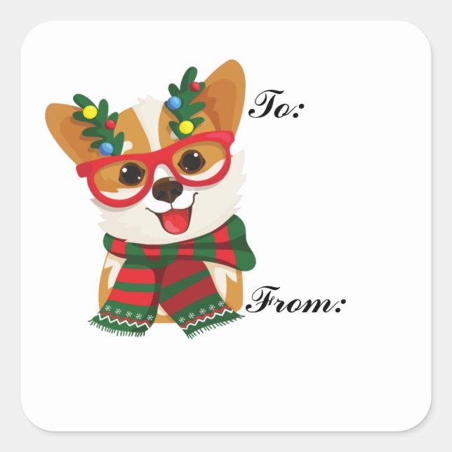 Christmas Corgi To & From Gift Labels (Front)