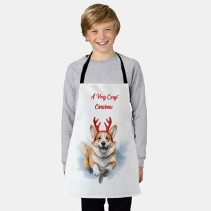 Christmas Corgi with Reindeer antlers leaping Apron