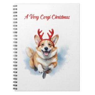 Christmas Corgi with Reindeer antlers leaping Notebook