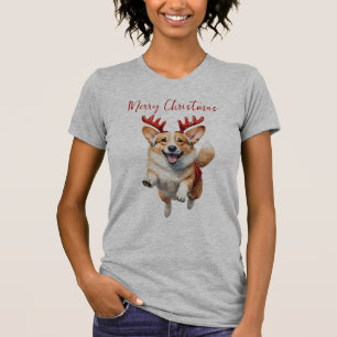 Christmas Corgi with Reindeer antlers T-Shirt