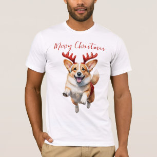 Christmas Corgi with Reindeer antlers T-Shirt