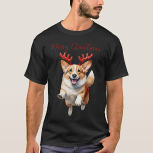 Christmas Corgi with Reindeer antlers T-Shirt