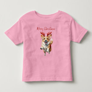 Christmas Corgi with Reindeer antlers Toddler T-Shirt