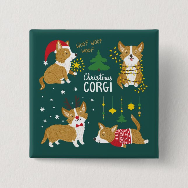 Christmas Corgi | Woof Woof Woof 15 Cm Square Badge (Front)