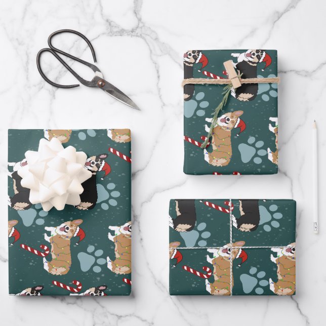 Christmas Corgi Wrapping Paper Sheet (Front)