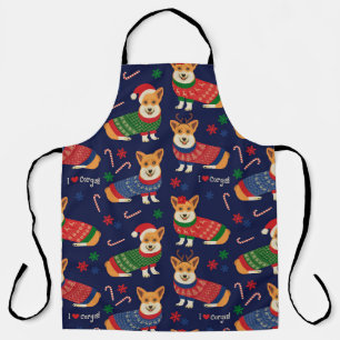 Christmas Corgis: Festive Vintage Illustration. Apron