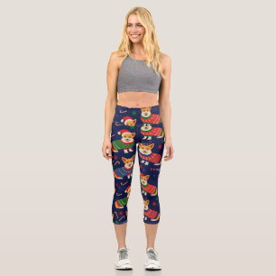 Christmas Corgis: Festive Vintage Illustration. Capri Leggings