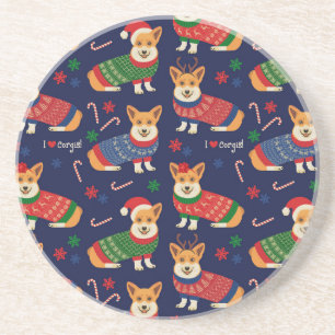 Christmas Corgis: Festive Vintage Illustration. Coaster