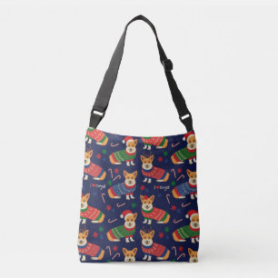 Christmas Corgis: Festive Vintage Illustration. Crossbody Bag