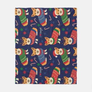 Christmas Corgis: Festive Vintage Illustration. Fleece Blanket