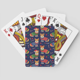 Christmas Corgis: Festive Vintage Illustration. Playing Cards