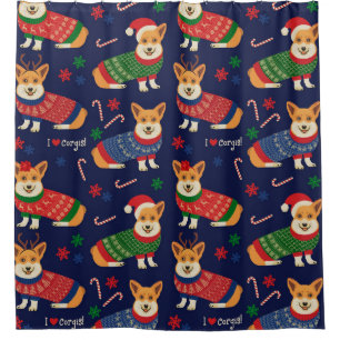 Christmas Corgis: Festive Vintage Illustration. Shower Curtain