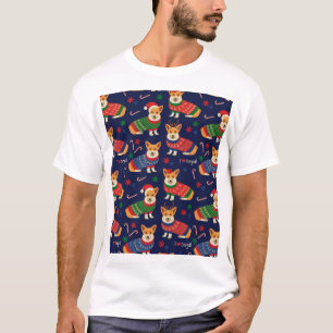 Christmas Corgis: Festive Vintage Illustration. T-Shirt