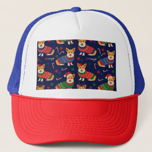 Christmas Corgis: Festive Vintage Illustration. Trucker Hat
