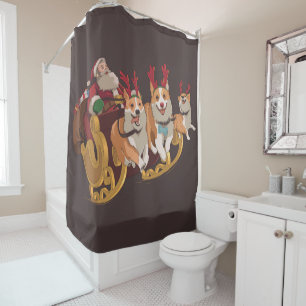 Christmas corgis shower curtain