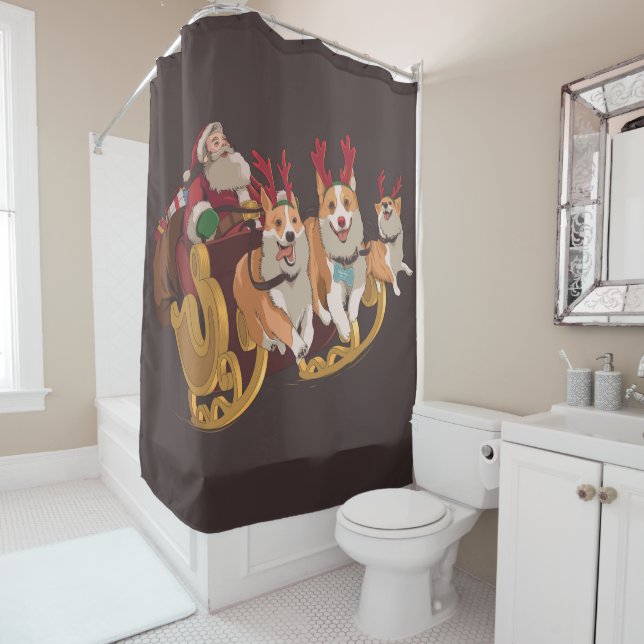 Christmas corgis shower curtain (In Situ)