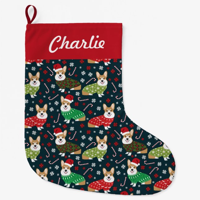 Christmas Corgis Stockings - personalised dog (Front)