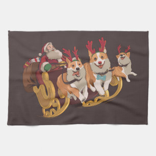 Christmas corgis tea towel