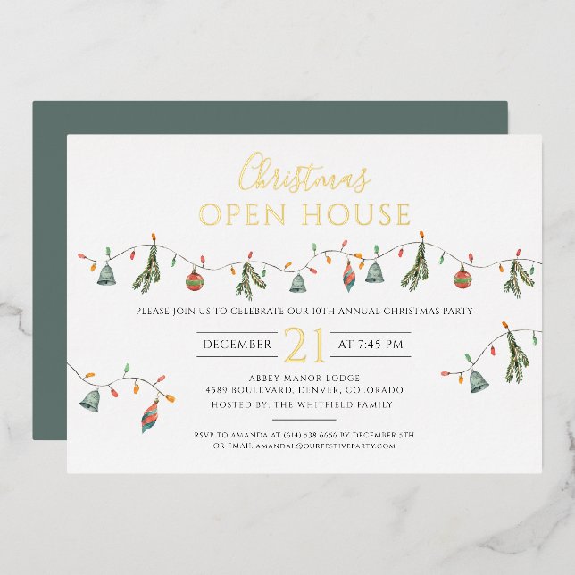 Christmas Corporate Open House Party Gold Foil Holiday Card (Front/Back)