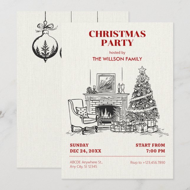 Christmas cosy interior scene invitation (Front/Back)