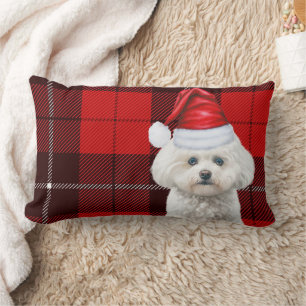 Christmas Coton de Tulear Dog Red Holiday Plaid Lumbar Cushion