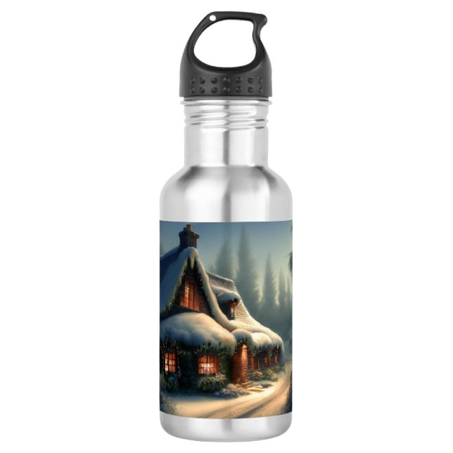 Christmas Cottage 3 710 Ml Water Bottle (Front)