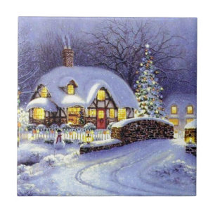 Christmas Cottage Ceramic Tile