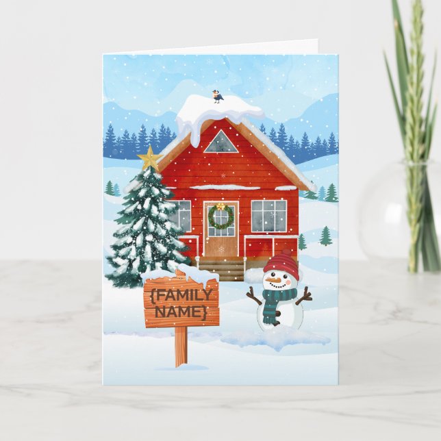 Christmas Cottage Greeting Card - Customizable (Front)