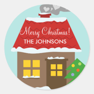 Christmas cottage snow house custom winter Holiday Classic Round Sticker