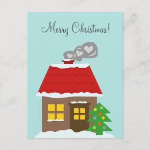 Christmas cottage snow house custom winter Holiday Postcard
