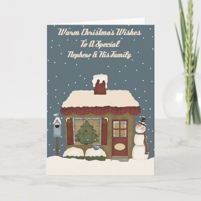 Christmas Cottage To A Special Nephew & Family Holiday Card (Front)