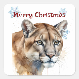 Christmas Cougar Animal Wildlife  Customise  Square Sticker
