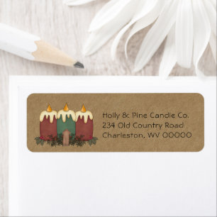 Christmas Country Candles Holly and Pine Return  Address Label