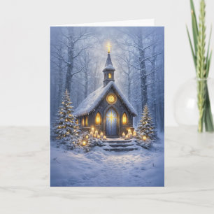 Christmas Country Church in the Woods with Lights Card