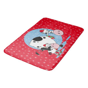 Christmas Country Cows With Santa Hats In Center Bath Mat