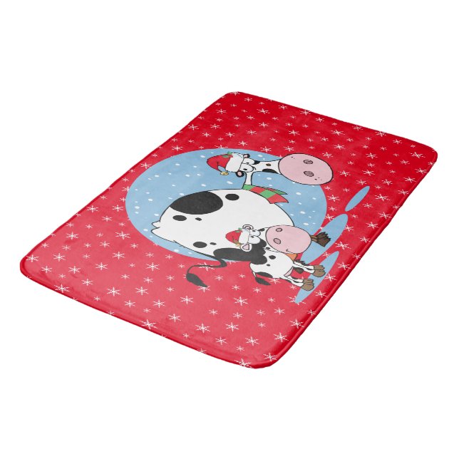 Christmas Country Cows With Santa Hats In Centre Bath Mat (Angled)