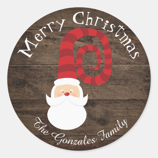 Christmas Country Wood Santa Rustic Classic Round Sticker (Front)