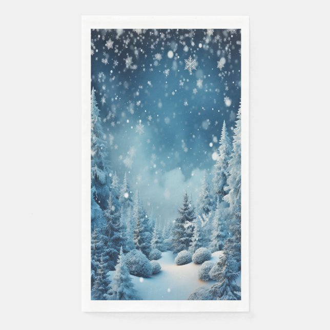 Christmas Country Woodland Winter Snowflakes Napkin (Front)
