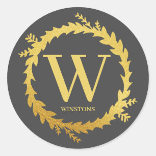 Christmas Couple holiday monogram newlywed photo Classic Round Sticker