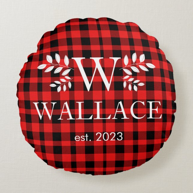 Christmas Couple holiday monogram newlywed photo  Round Cushion (Front)