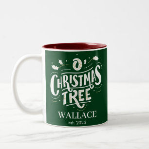 Christmas Couple holiday monogram newlywed photo  Two-Tone Coffee Mug