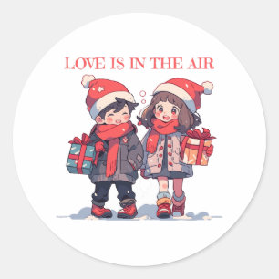 Christmas couple - Love is in the air Classic Round Sticker