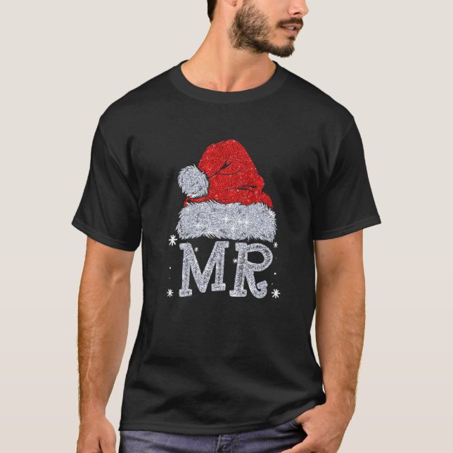 Christmas Couple Matching Mr and Mrs Santa Hat Xma T-Shirt (Front)