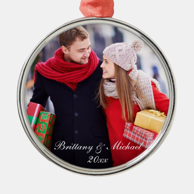 Christmas Couple Photo Ornament Year WS (Front)