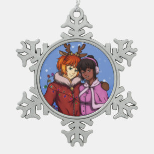 Christmas Couple Snowflake Pewter Christmas Ornament