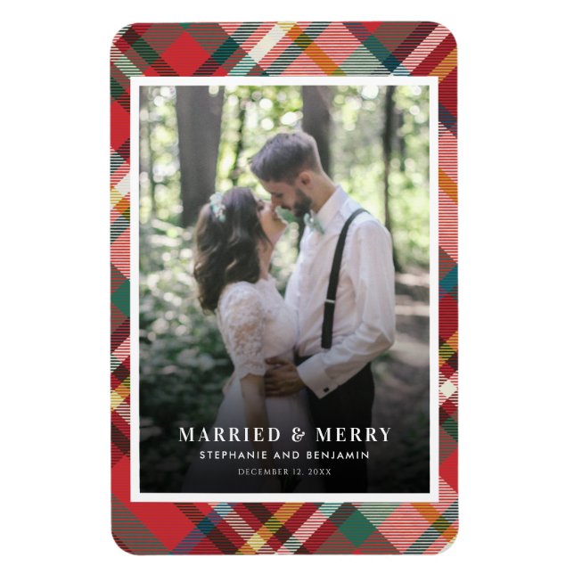Christmas Couples Photo Married and Merry Holiday Magnet (Vertical)