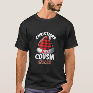 Christmas Cousin Crew 2023 Santa Hat Buffalo Plaid T-Shirt