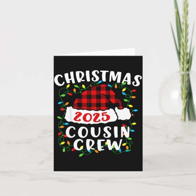Christmas Cousin Crew 2025 Plaid Santa Hat Xmas Li Card (Front)