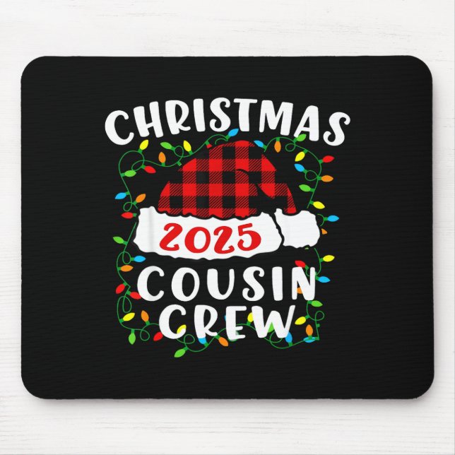 Christmas Cousin Crew 2025 Plaid Santa Hat Xmas Li Mouse Pad (Front)