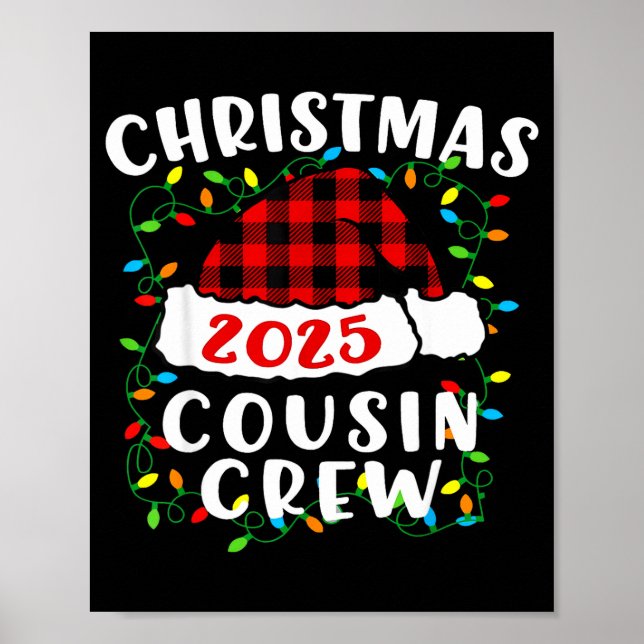 Christmas Cousin Crew 2025 Plaid Santa Hat Xmas Li Poster (Front)